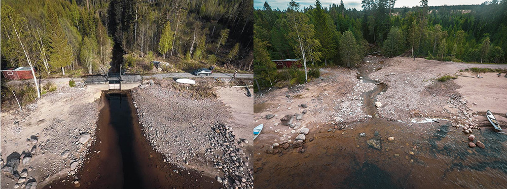 En bild på en fiskevårdsåtgärd i en sjö.